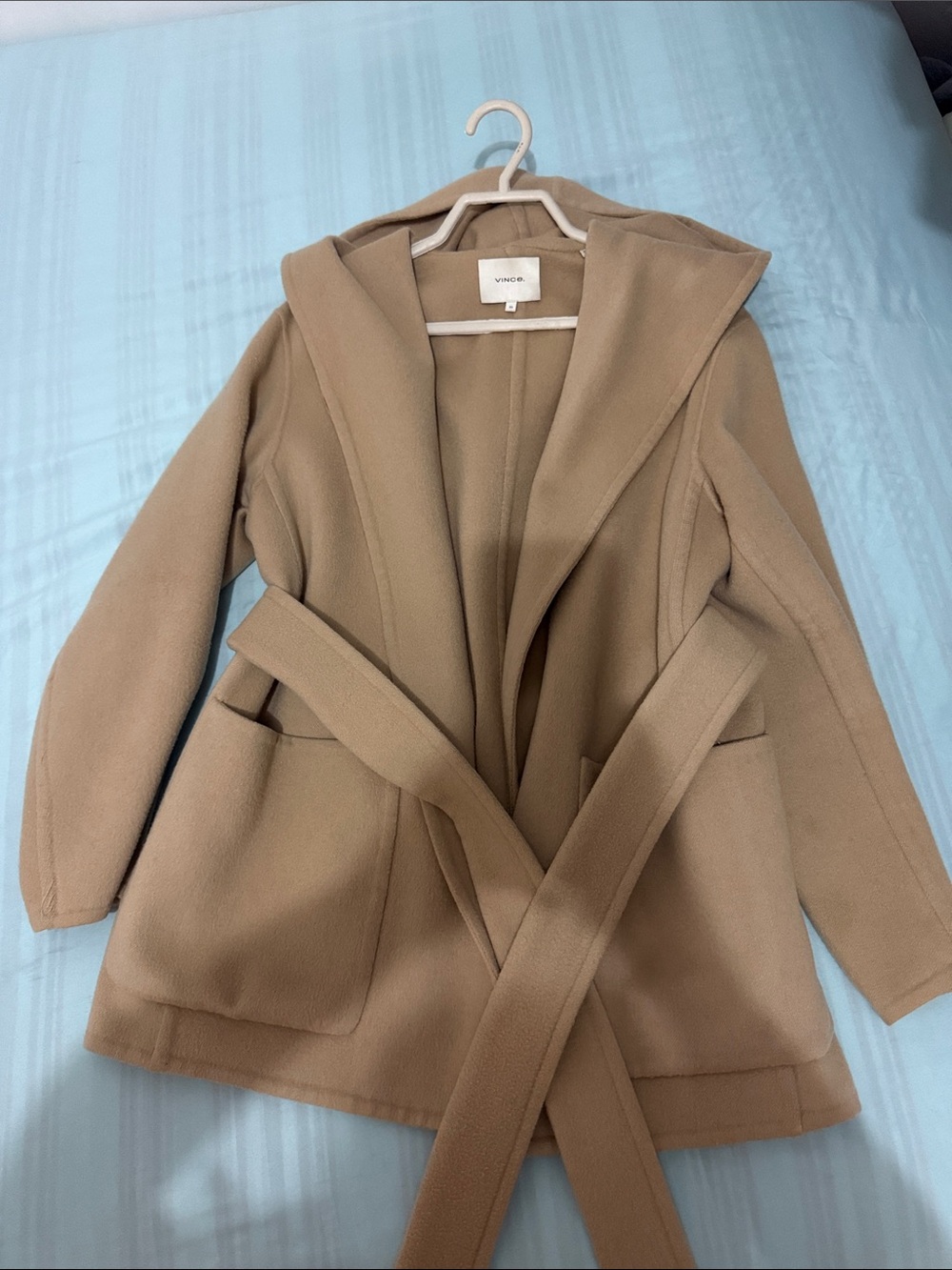 Vince Hooded Belted Coat in Camel